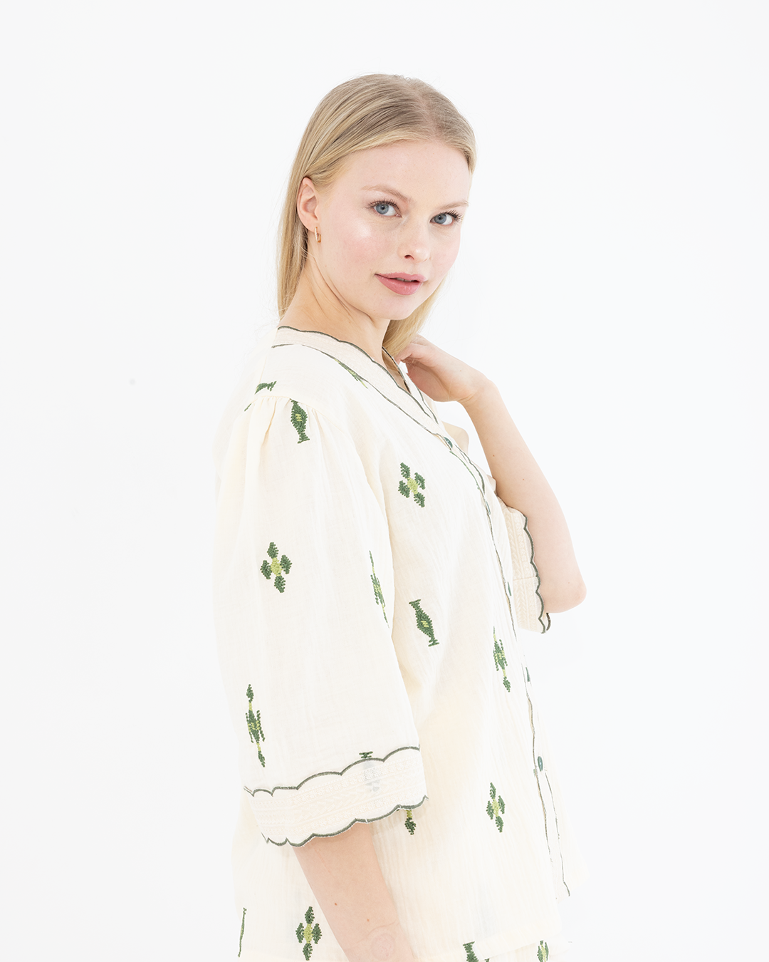 Luna Embroidered Cotton Pyjama Set
