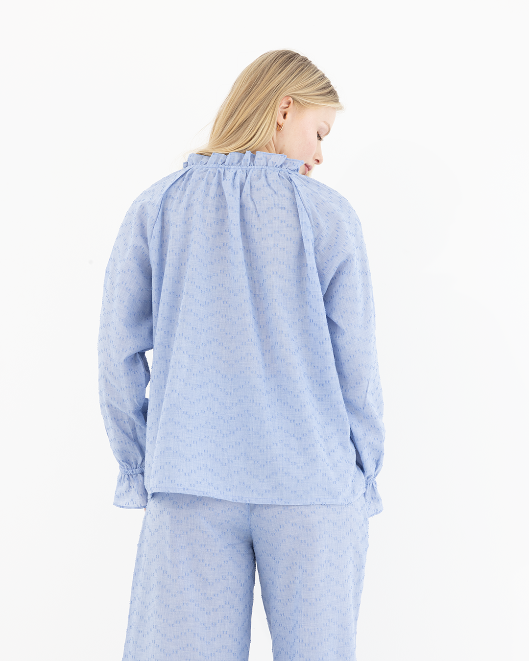 Elara Embroidered Cotton Pyjama Set – Sky Blue 