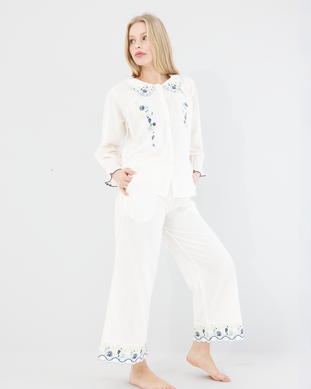 Lilia Embroidered Cotton Pyjama Set