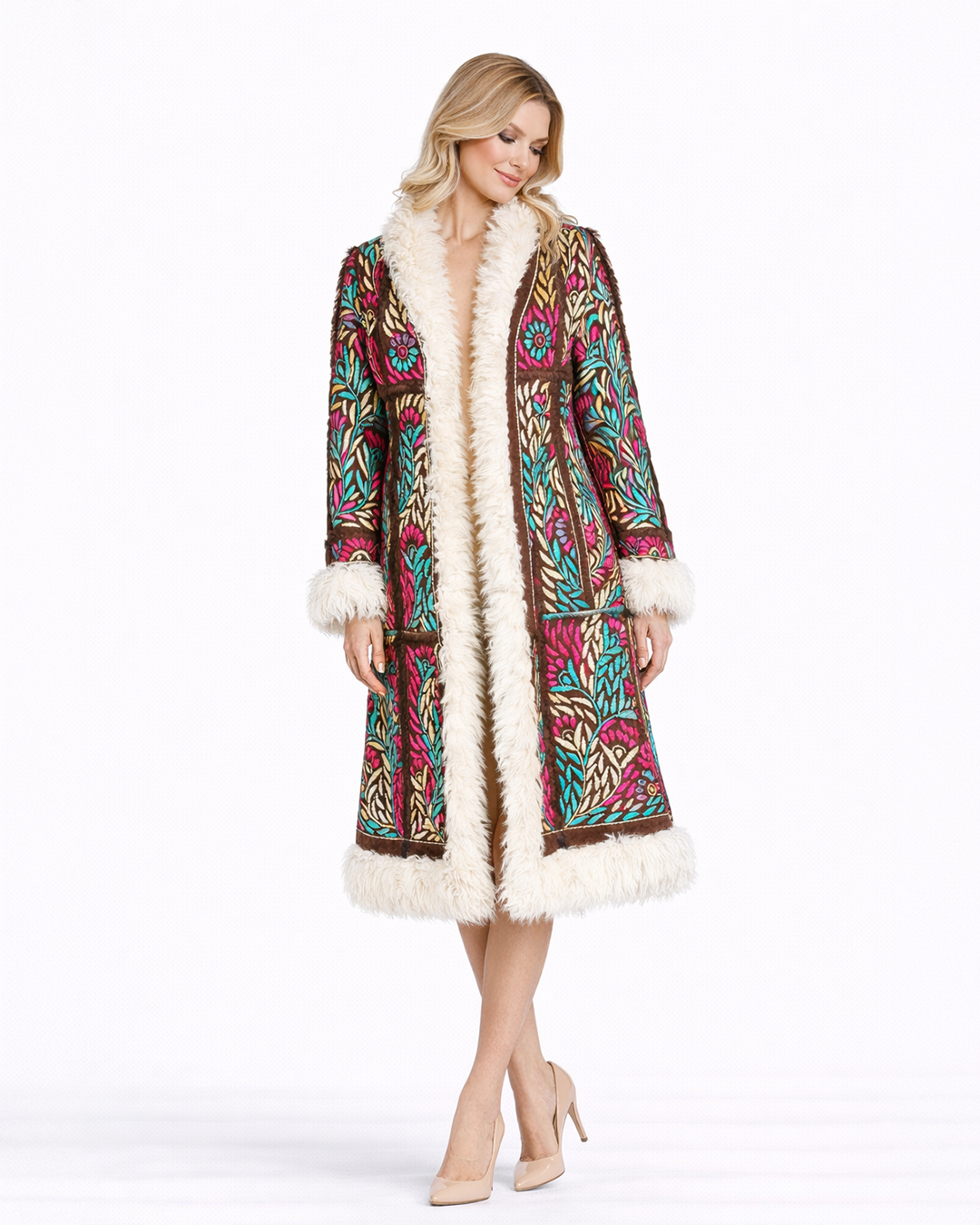 The Samarkand Heritage Malika Embroidered Shearling Coat | Design in London | 100% Artisan Handcrafted