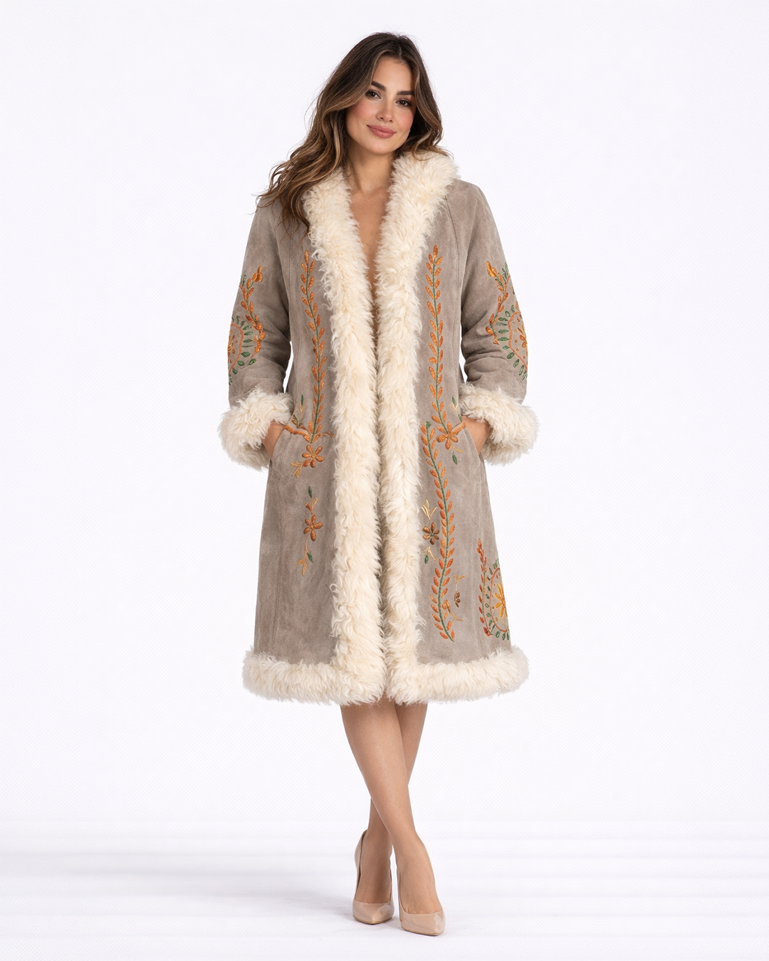 The Samarkand Heritage Malika Embroidered Shearling Coat | Design in London | 100% Artisan Handcrafted