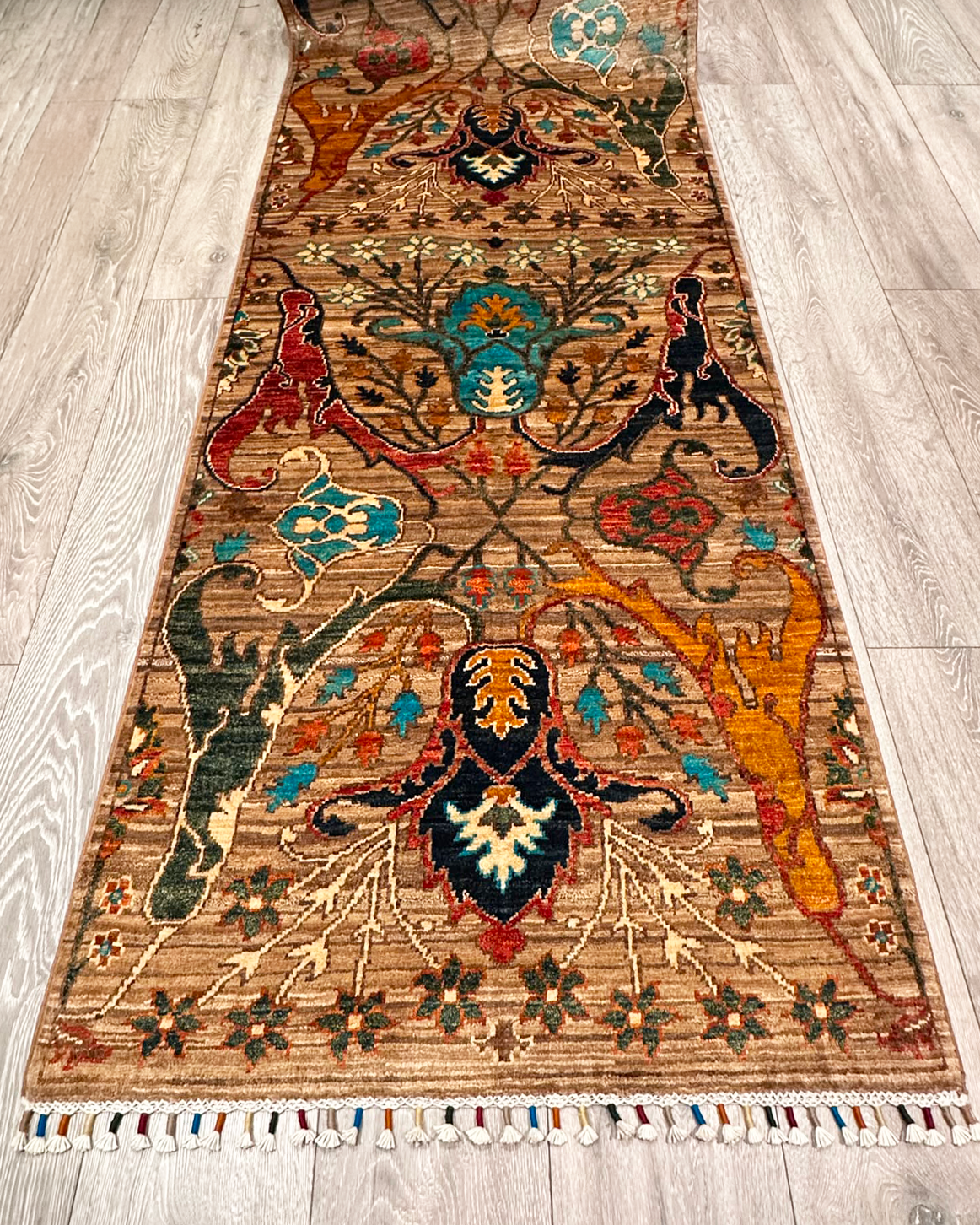 Karakul Botanical Taupe Hand-Knotted Wool Runner Rug - 81cm x 368cm