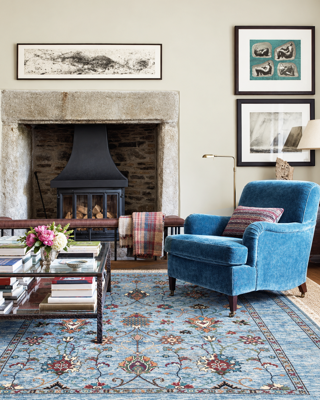 Chobi Sultani Blue Sky Handcrafted Rug - 231cm × 171 cm