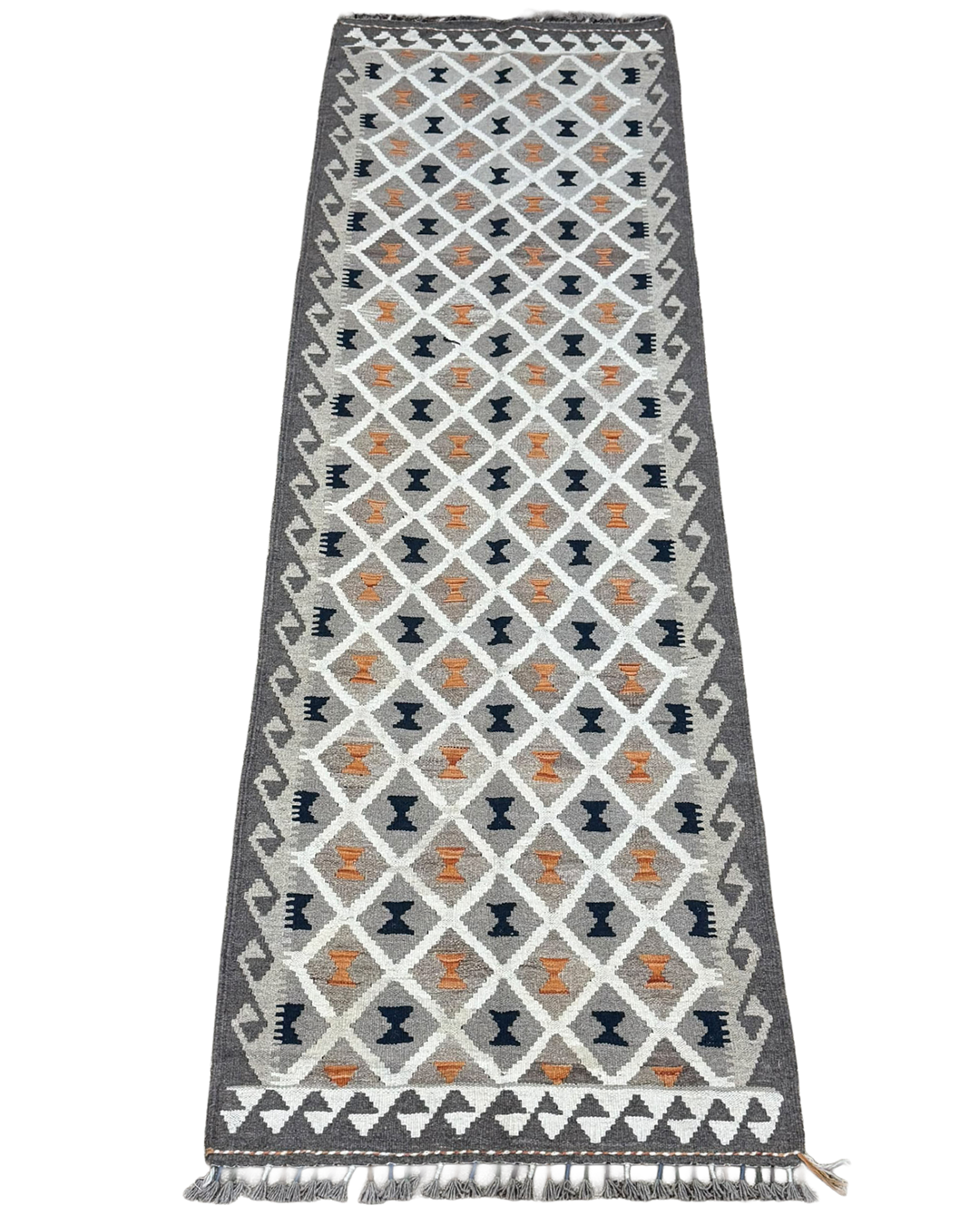 Kilim Runner - Natural Grey, Ivory, Charcoal & Terracotta - 84cm × 290cm
