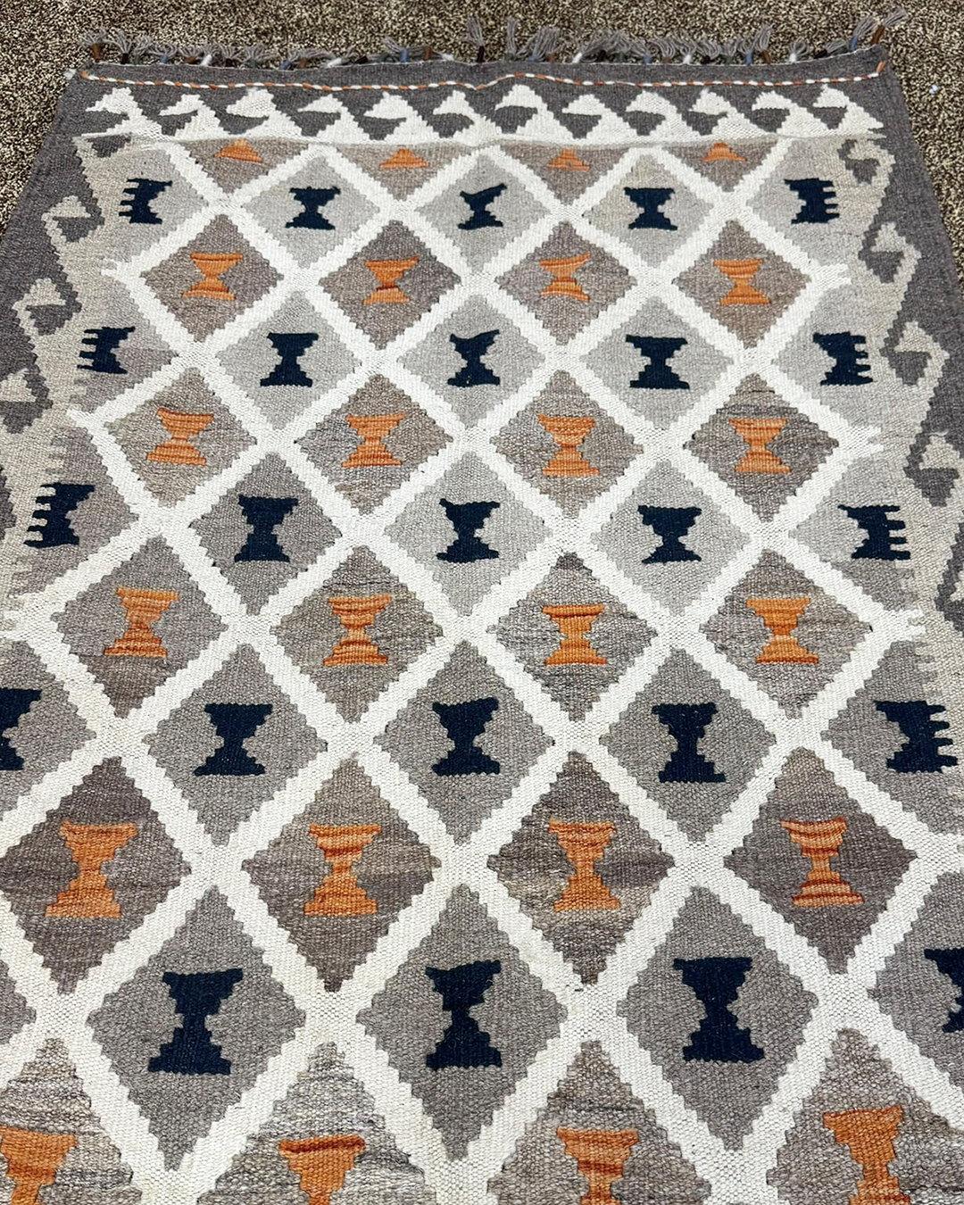 Kilim Runner - Natural Grey, Ivory, Charcoal & Terracotta - 84cm × 290cm