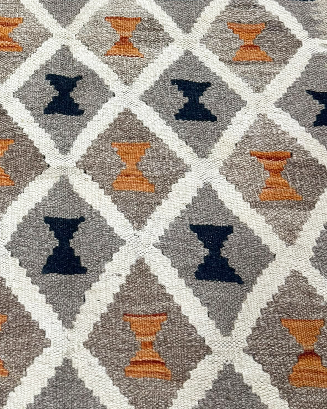 Kilim Runner - Natural Grey, Ivory, Charcoal & Terracotta - 84cm × 290cm