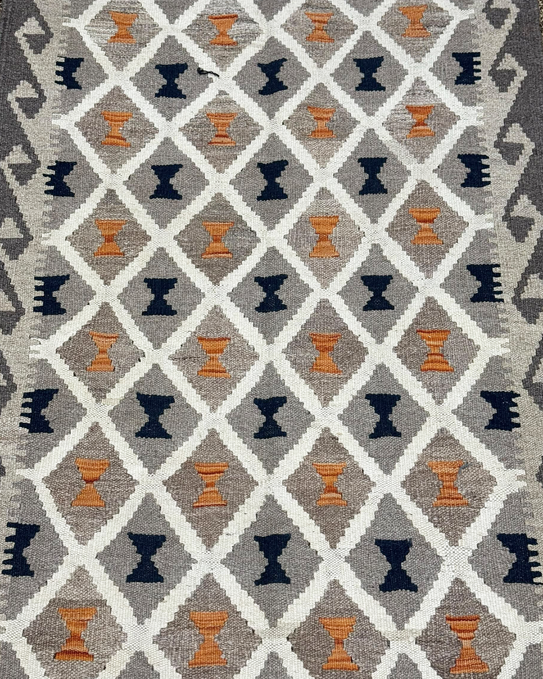 Kilim Runner - Natural Grey, Ivory, Charcoal & Terracotta - 84cm × 290cm