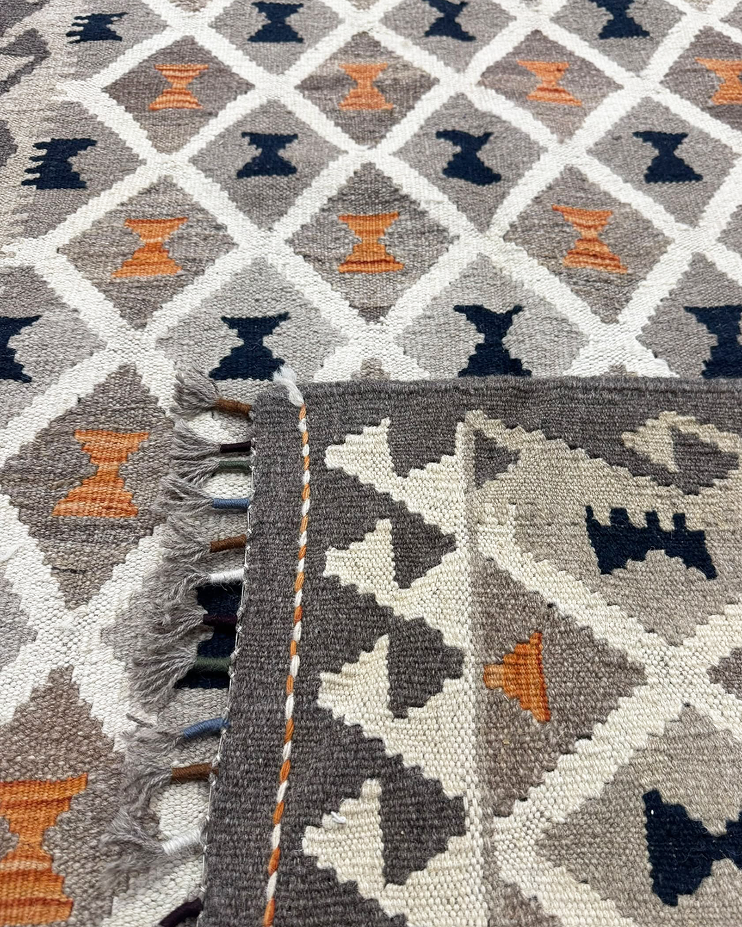 Kilim Runner - Natural Grey, Ivory, Charcoal & Terracotta - 84cm × 290cm
