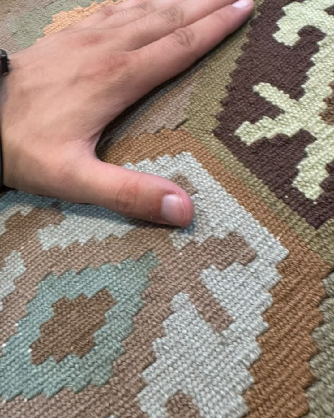Sage Mosaic Nude Handwoven Kilim - 196cm x 300cm