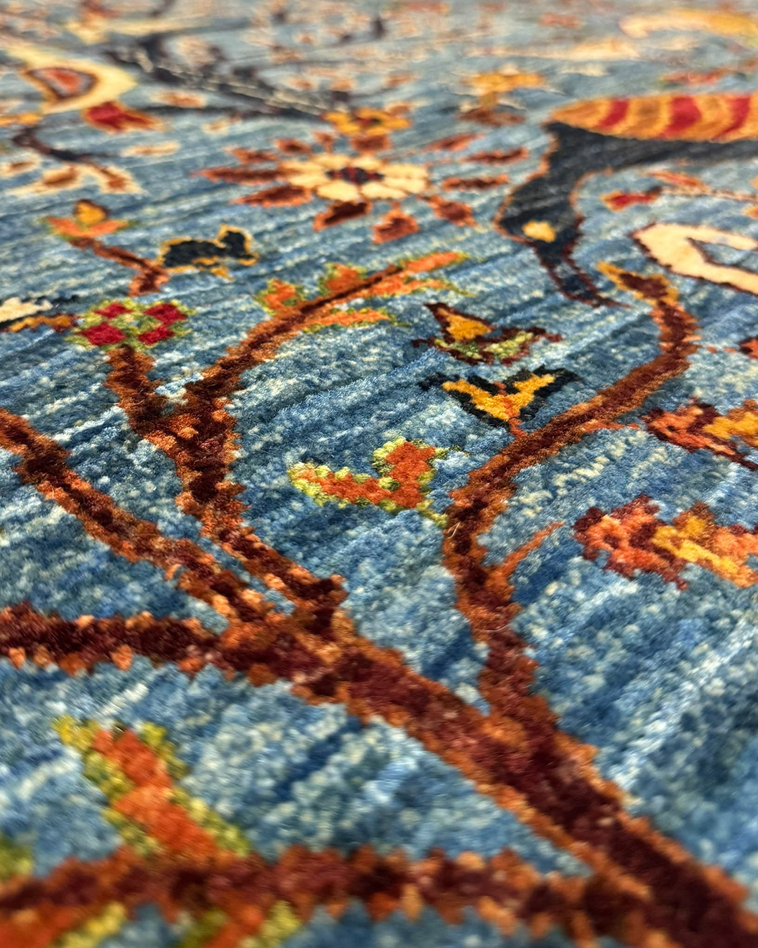 Karakul Enchanted Forest Teal Hand-Knotted Wool Rug - 155cm × 202cm