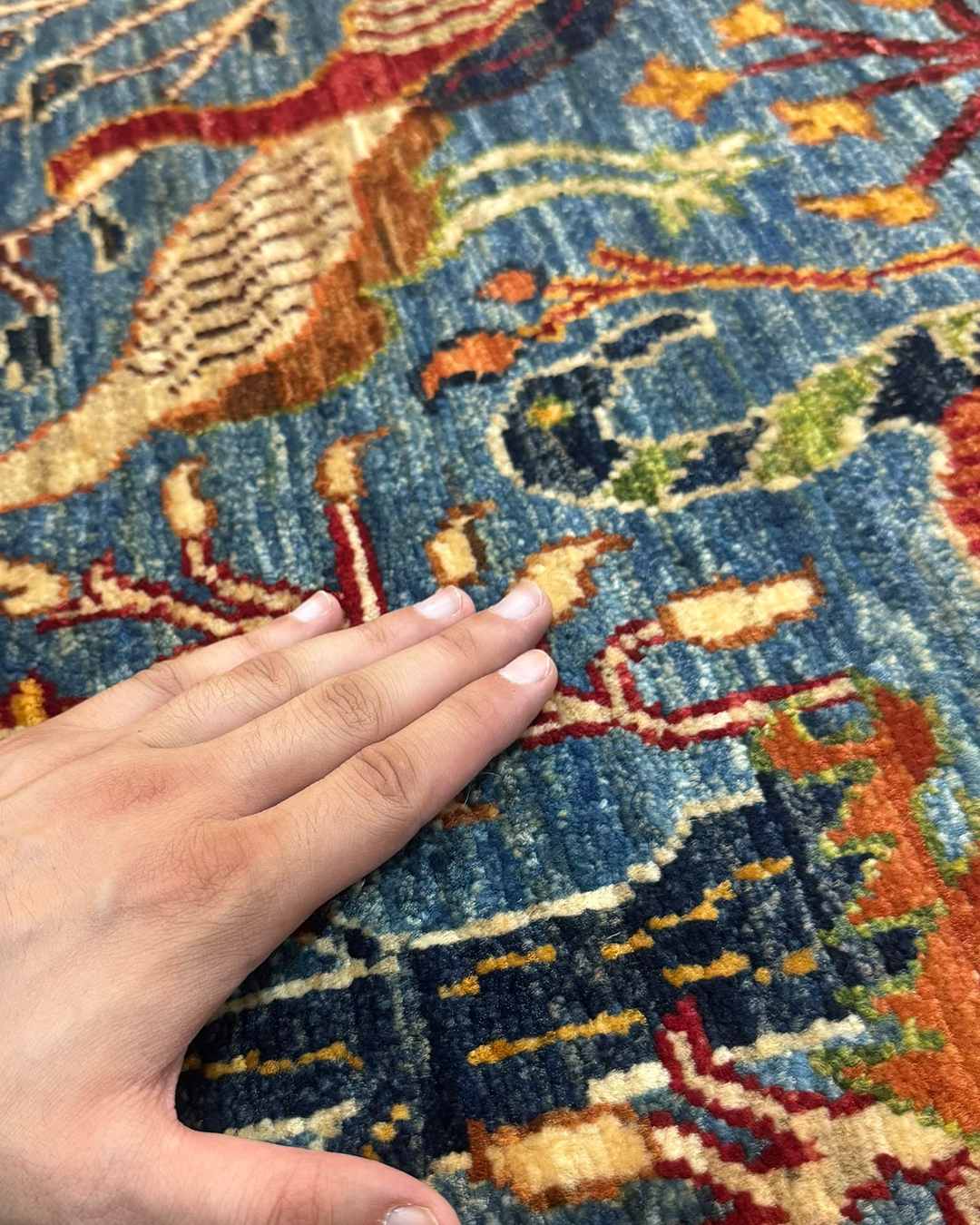 Karakul Enchanted Forest Teal Hand-Knotted Wool Rug - 155cm × 202cm