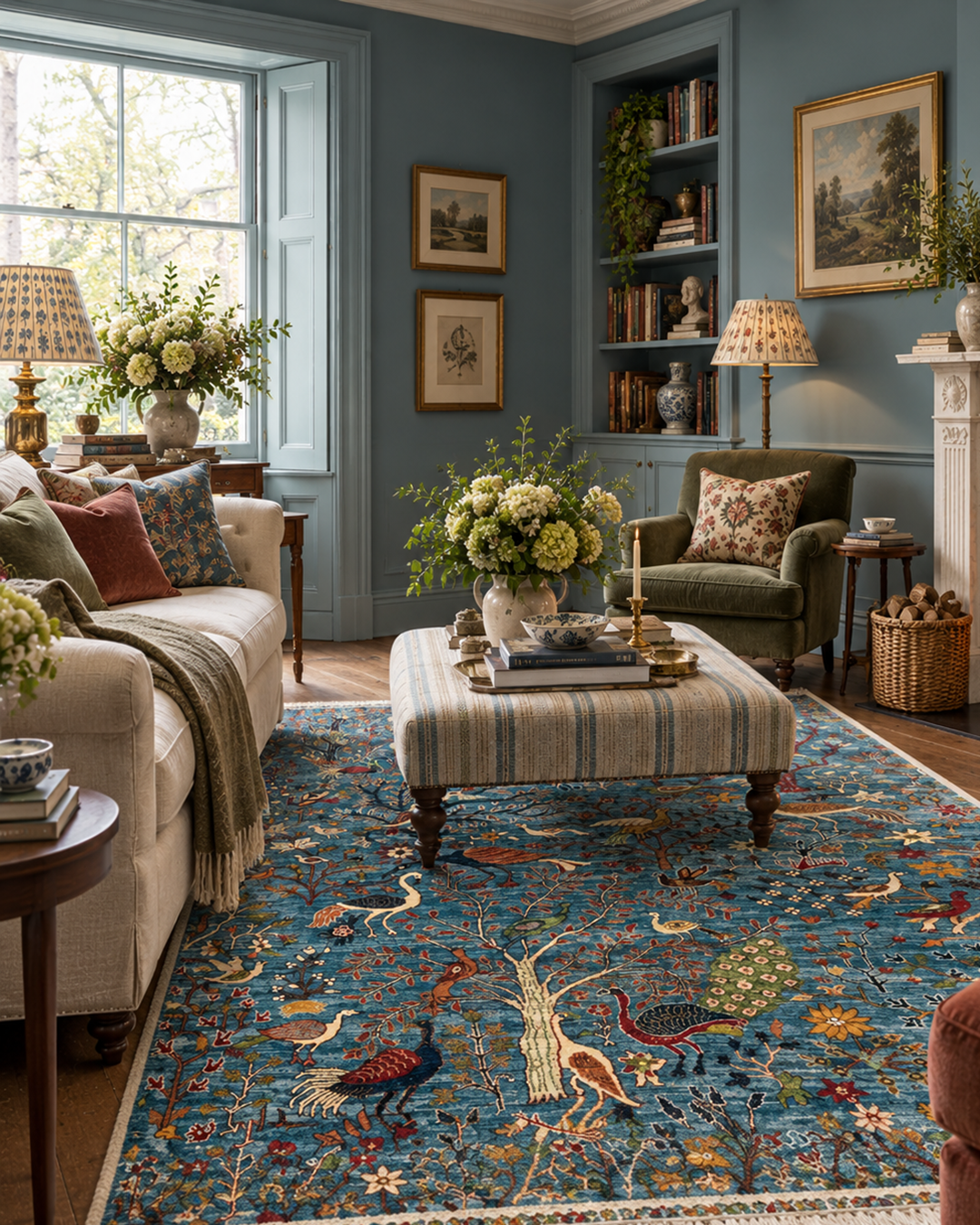 Karakul Enchanted Forest Teal Hand-Knotted Wool Rug - 155cm × 202cm