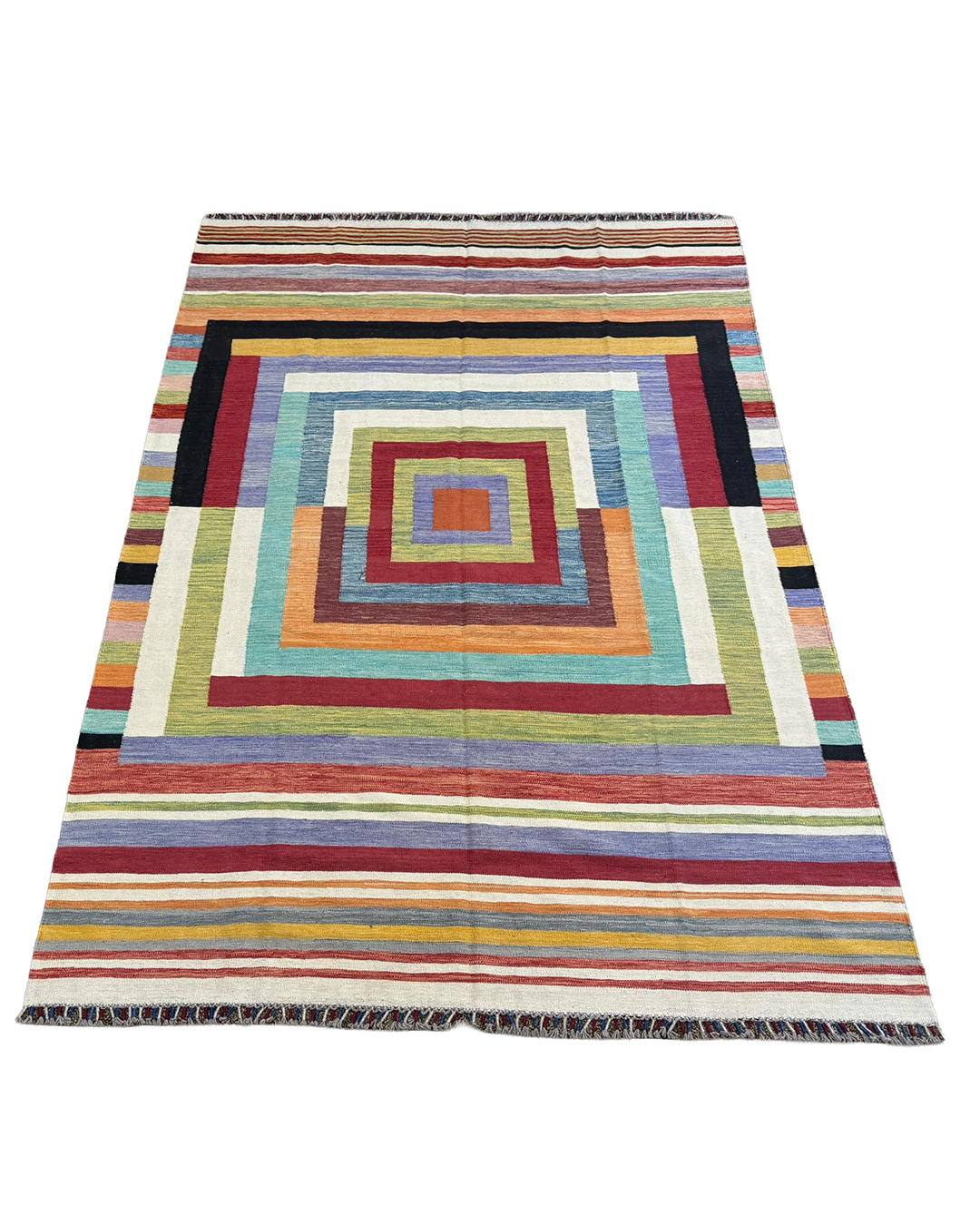 Handwoven Afghan Kilim — Multicolour Geometric Stripe - 298cm x 208cm