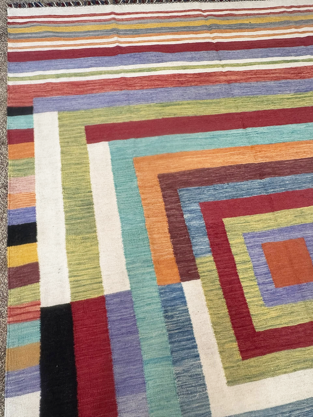Handwoven Afghan Kilim — Multicolour Geometric Stripe - 298cm x 208cm