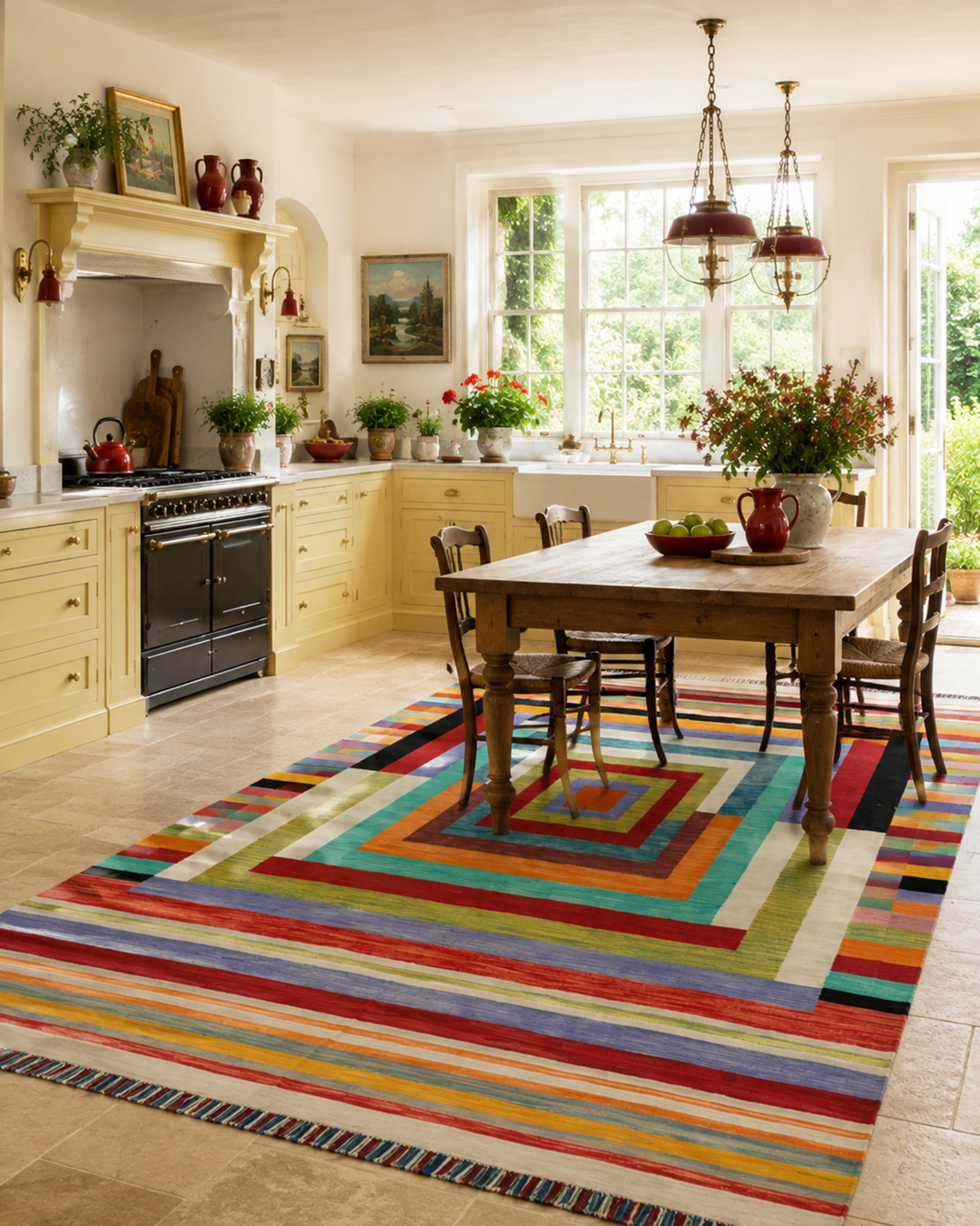 Handwoven Afghan Kilim — Multicolour Geometric Stripe - 298cm x 208cm