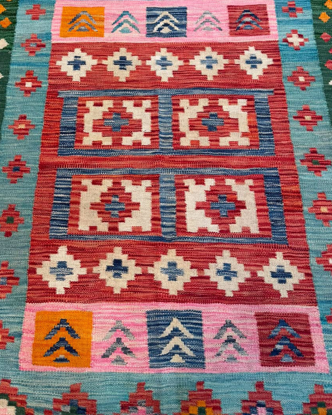 Coral Mosaic Blush Handwoven Kilim - 196cm × 300cm