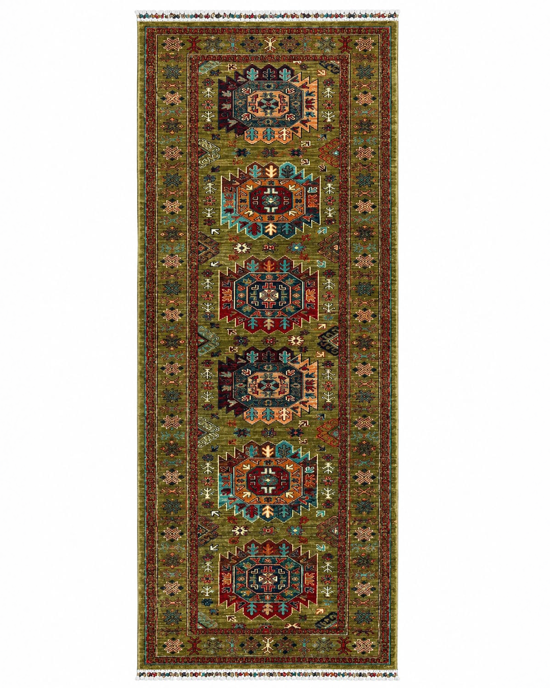 Karakul Heritage Olive Hand-Knotted Wool Runner Rug - 84cm × 268cm