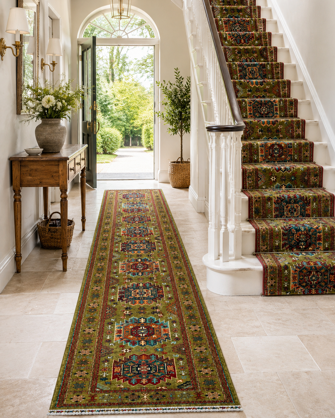 Karakul Heritage Olive Hand-Knotted Wool Runner Rug - 84cm × 268cm