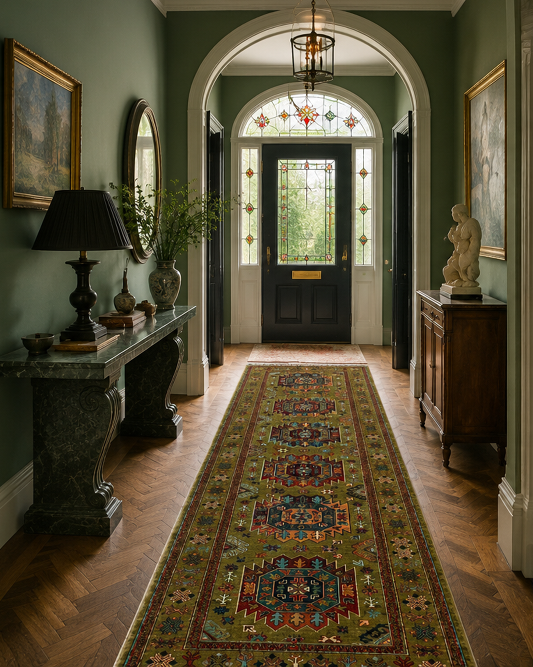Karakul Heritage Olive Hand-Knotted Wool Runner Rug - 84cm × 268cm