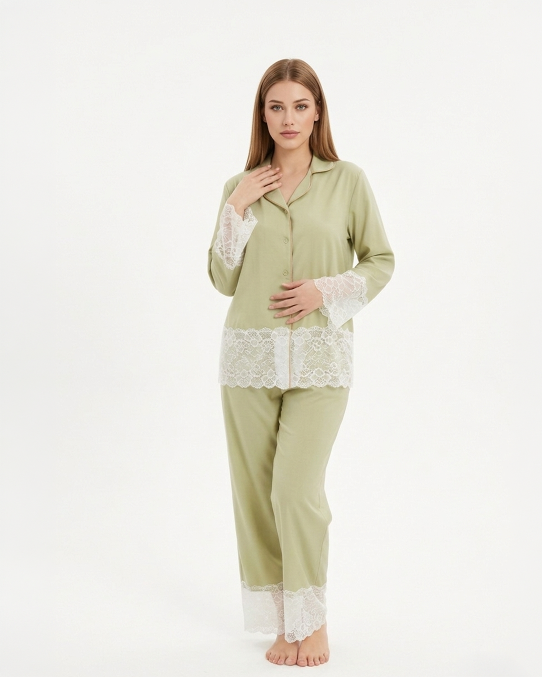 Bamboo Pyjama Set | Soft Touch Lace Sleepwear | Gardenia