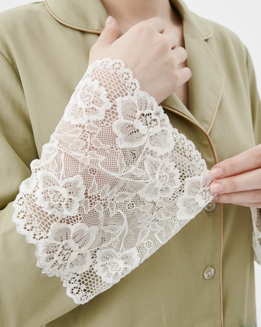 Bamboo Pyjama Set | Soft Touch Lace Sleepwear | Gardenia