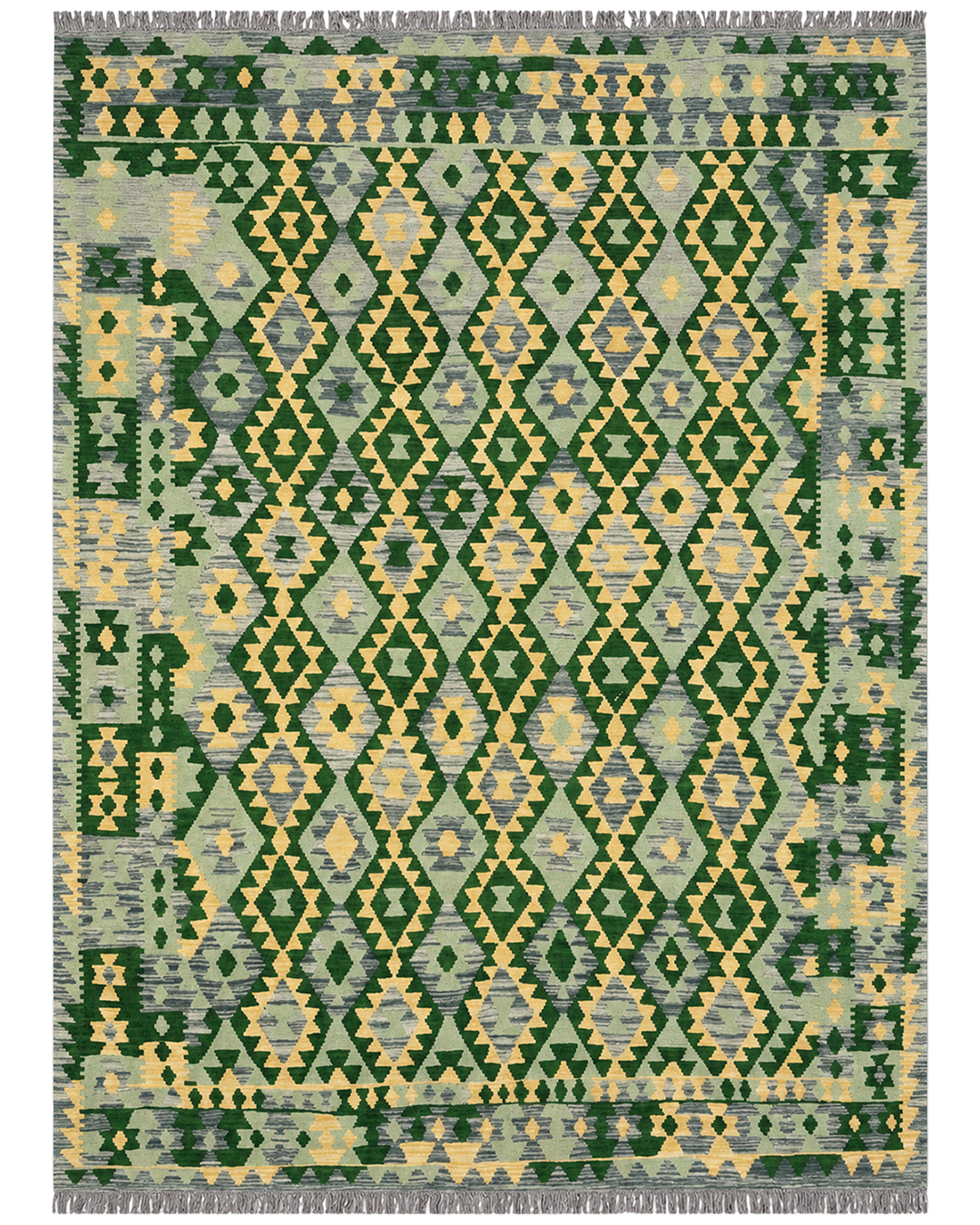 Forest Green Geometry Handwoven Kilim - 185cm × 306cm