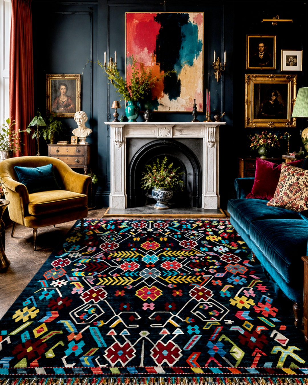 Midnight Garden Multicolour Handwoven Kilim - 179cm x 248cm