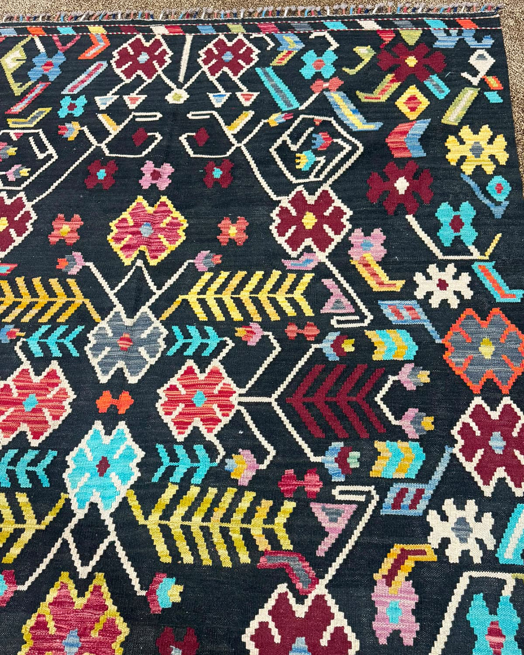 Midnight Garden Multicolour Handwoven Kilim - 179cm x 248cm