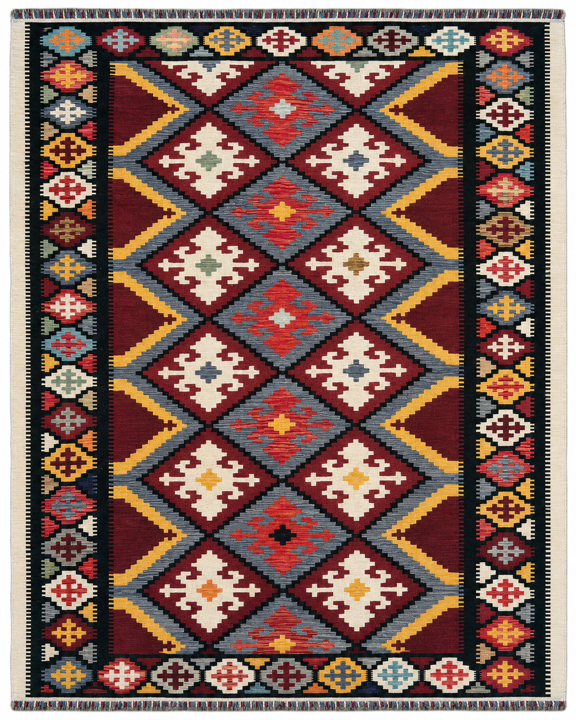 Ember Burgundy Handwoven Kilim - 206cm × 293cm