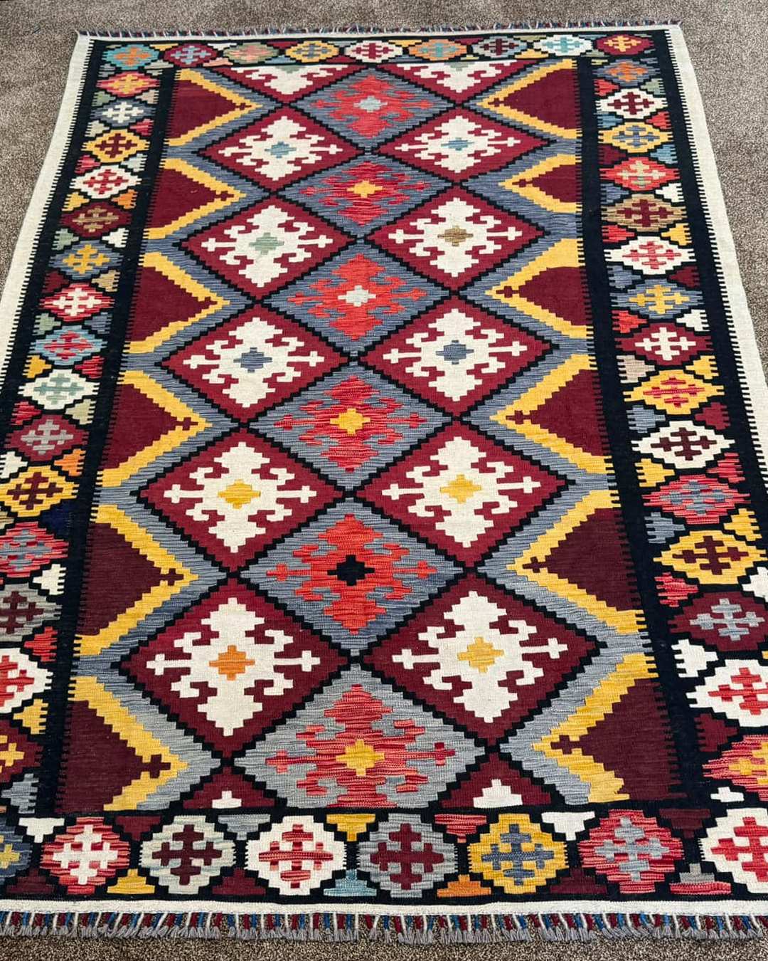 Ember Burgundy Handwoven Kilim - 206cm × 293cm