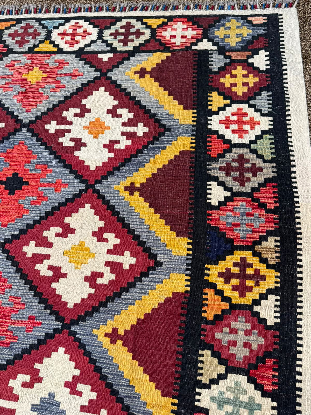 Ember Burgundy Handwoven Kilim - 206cm × 293cm