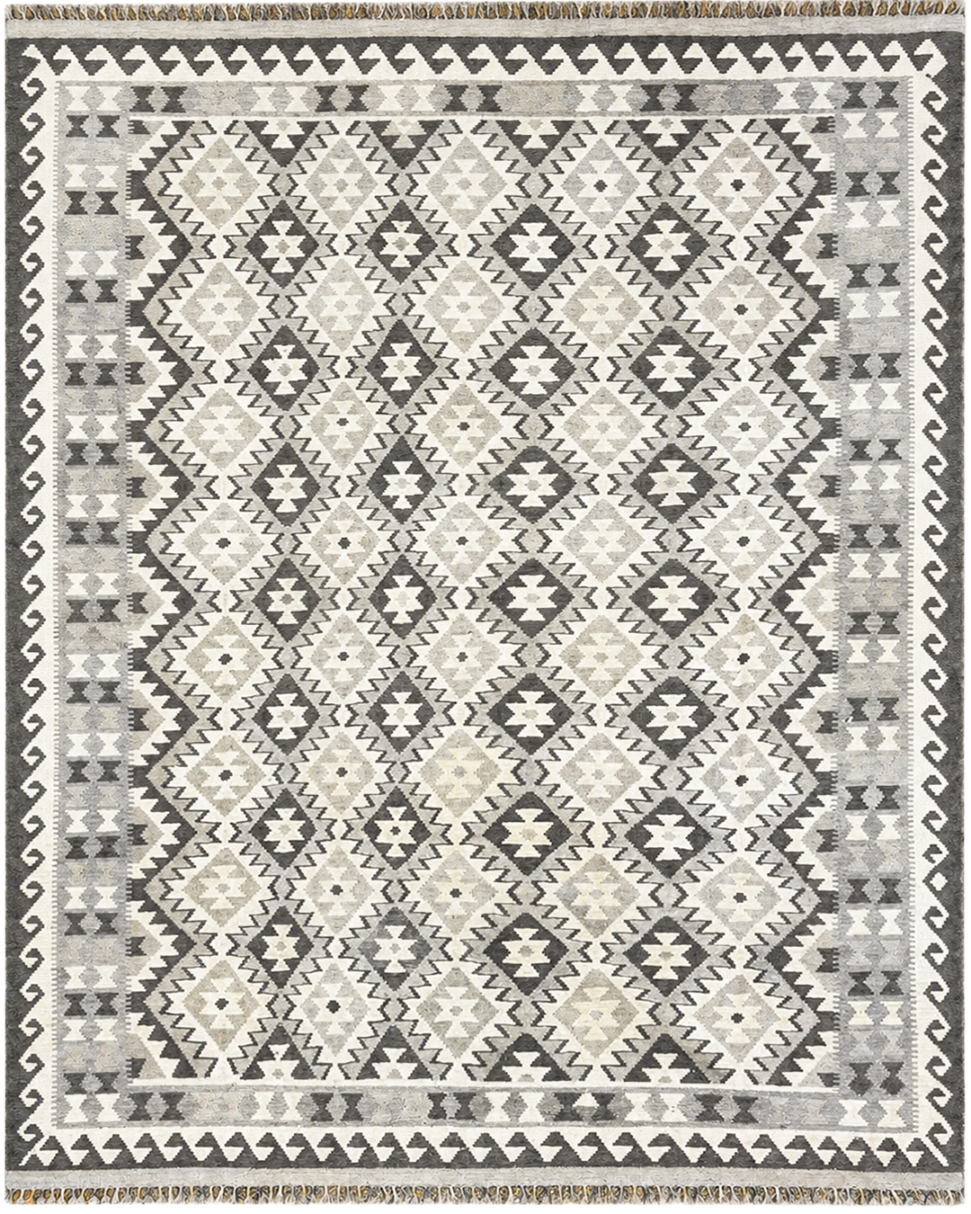 Natural Grey & Ivory Handwoven Kilim - 204cm × 284cm
