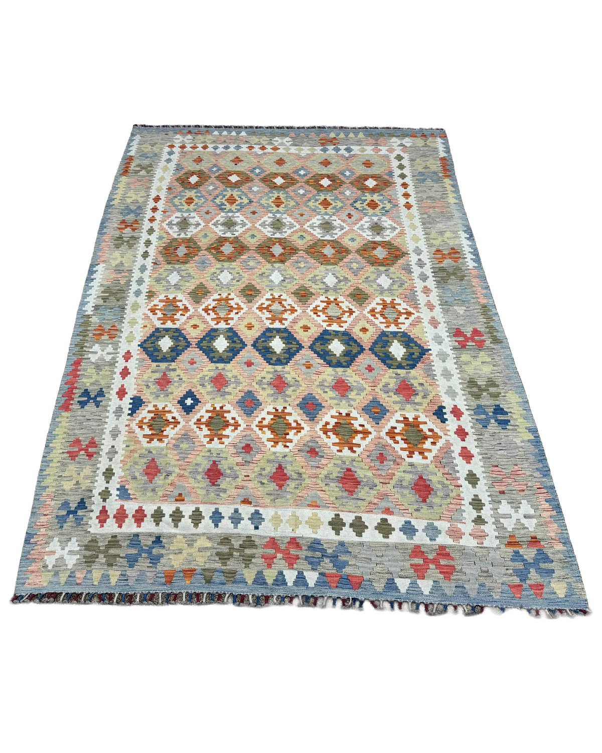 Pale Blue Rose Handwoven Kilim - 202cm × 300cm