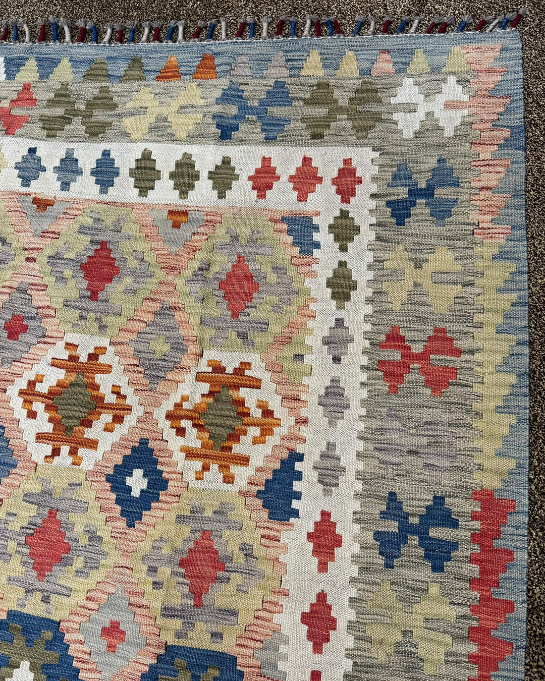 Pale Blue Rose Handwoven Kilim - 202cm × 300cm