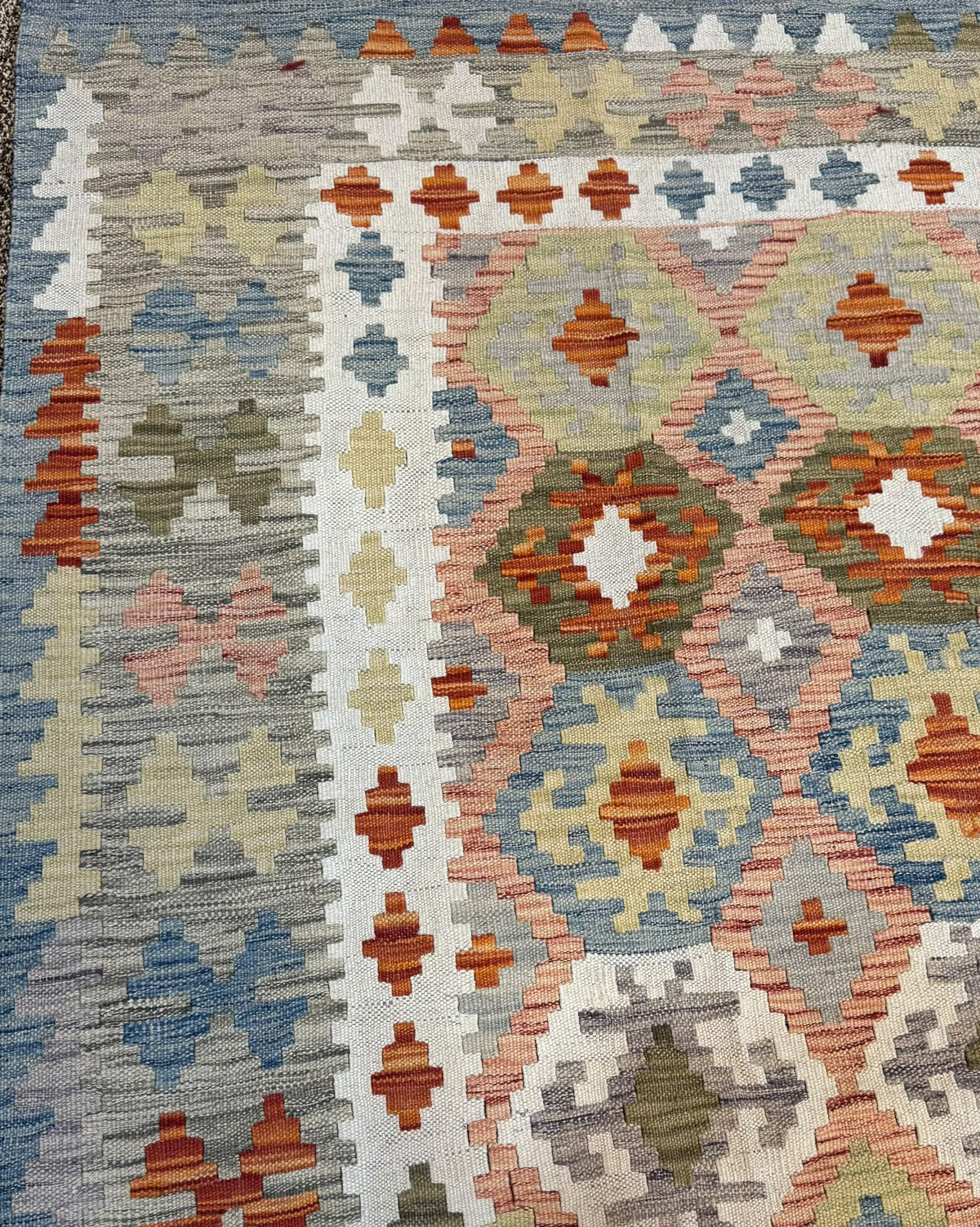 Pale Blue Rose Handwoven Kilim - 202cm × 300cm