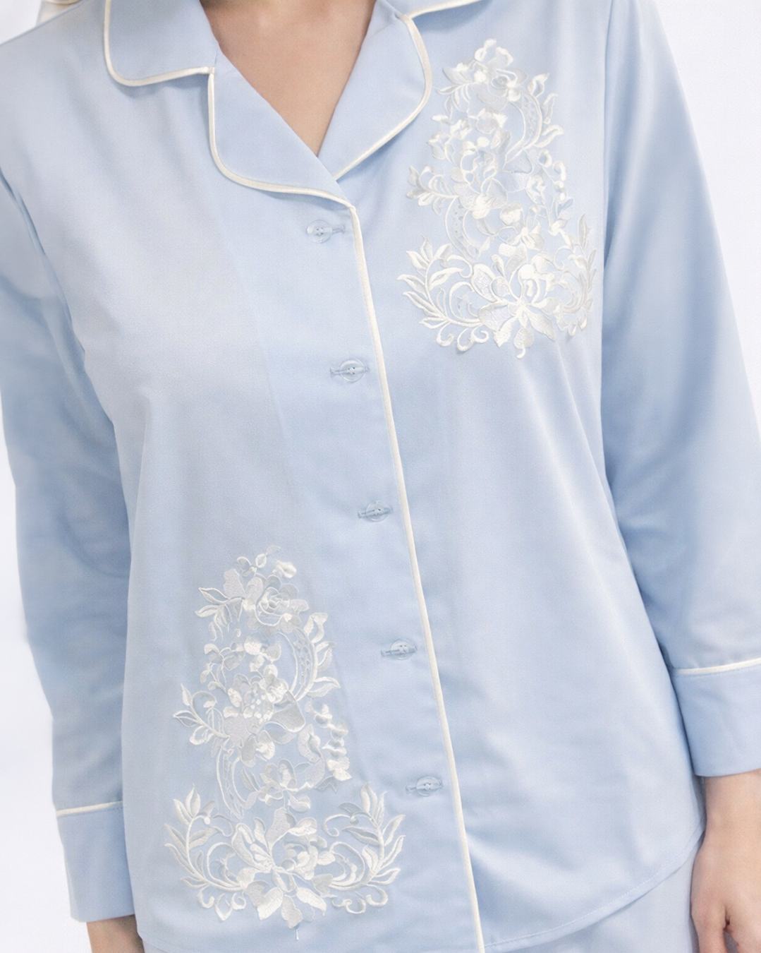 Bamboo Cotton Pyjama Set Women - Embroidered Soft Cotton Sleepwear - Iris