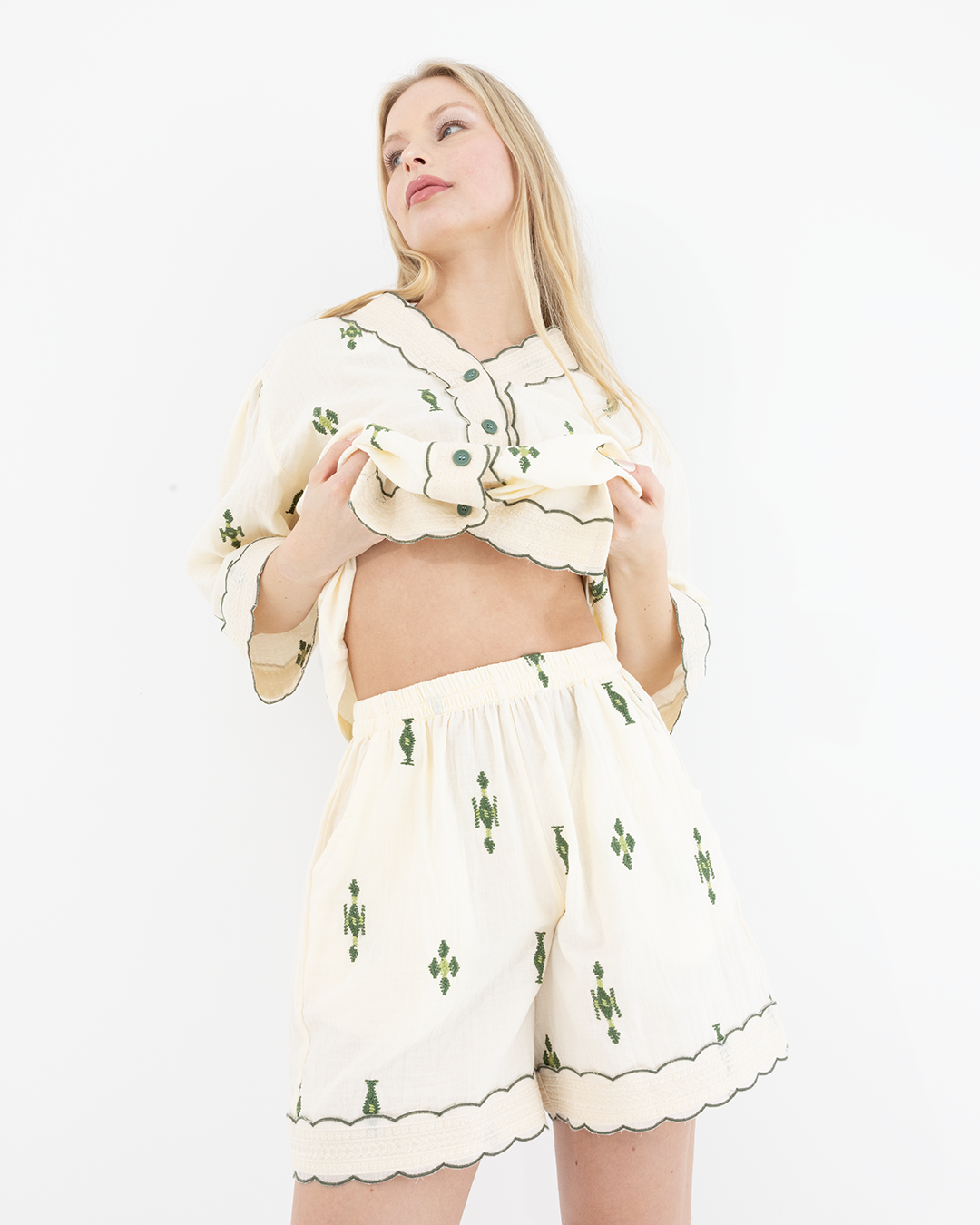 Luna Embroidered Cotton Pyjama Set