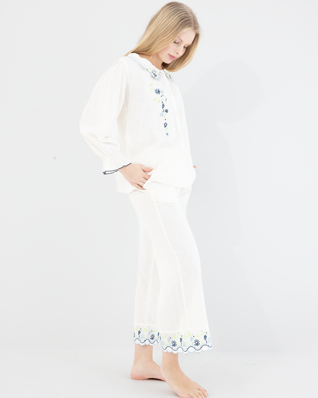 Lilia Embroidered Cotton Pyjama Set