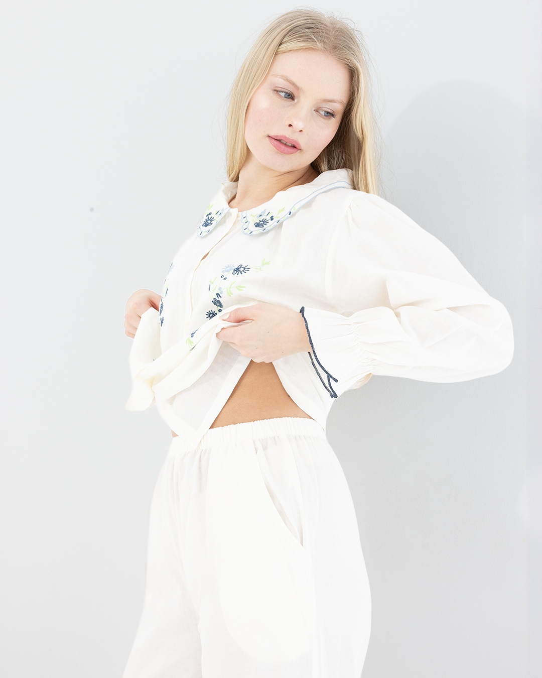 Lilia Embroidered Cotton Pyjama Set