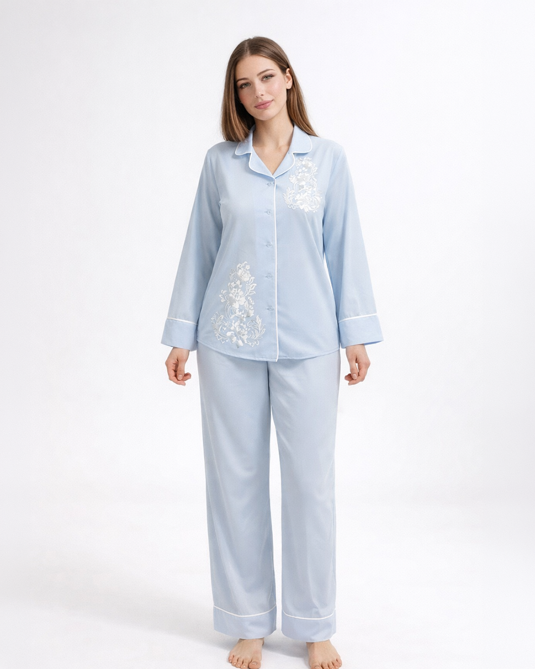 Bamboo Cotton Pyjama Set Women - Embroidered Soft Cotton Sleepwear - Iris