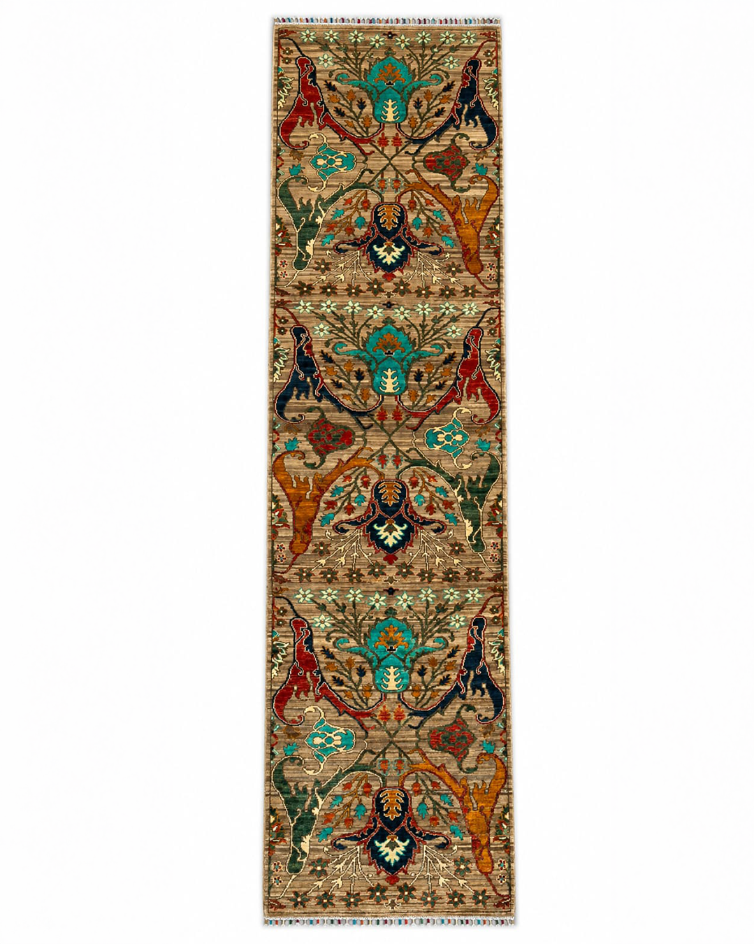Karakul Botanical Taupe Hand-Knotted Wool Runner Rug - 81cm x 368cm