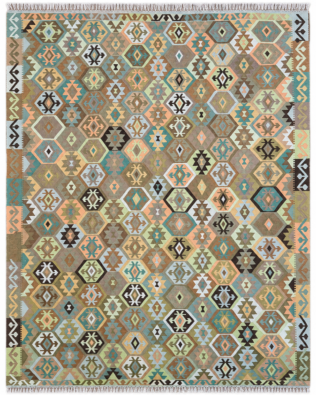 Sage Mosaic Nude Handwoven Kilim - 196cm x 300cm
