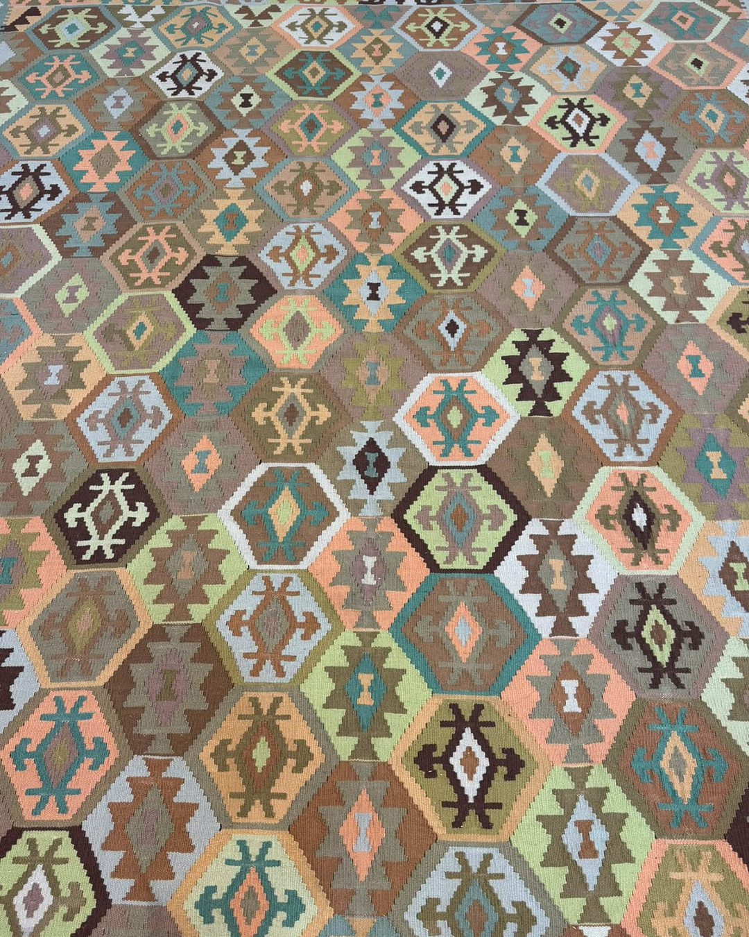 Sage Mosaic Nude Handwoven Kilim - 196cm x 300cm