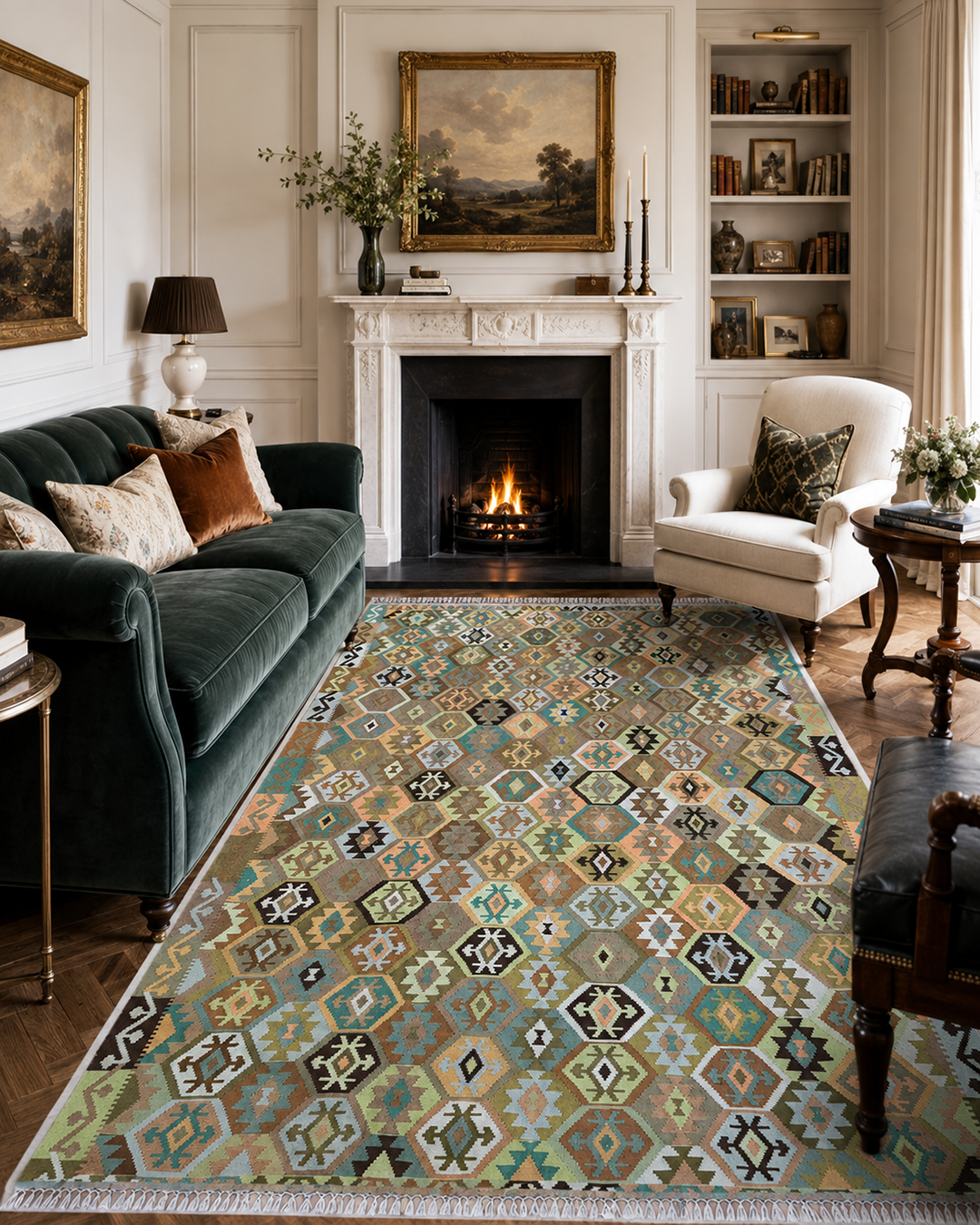 Sage Mosaic Nude Handwoven Kilim - 196cm x 300cm