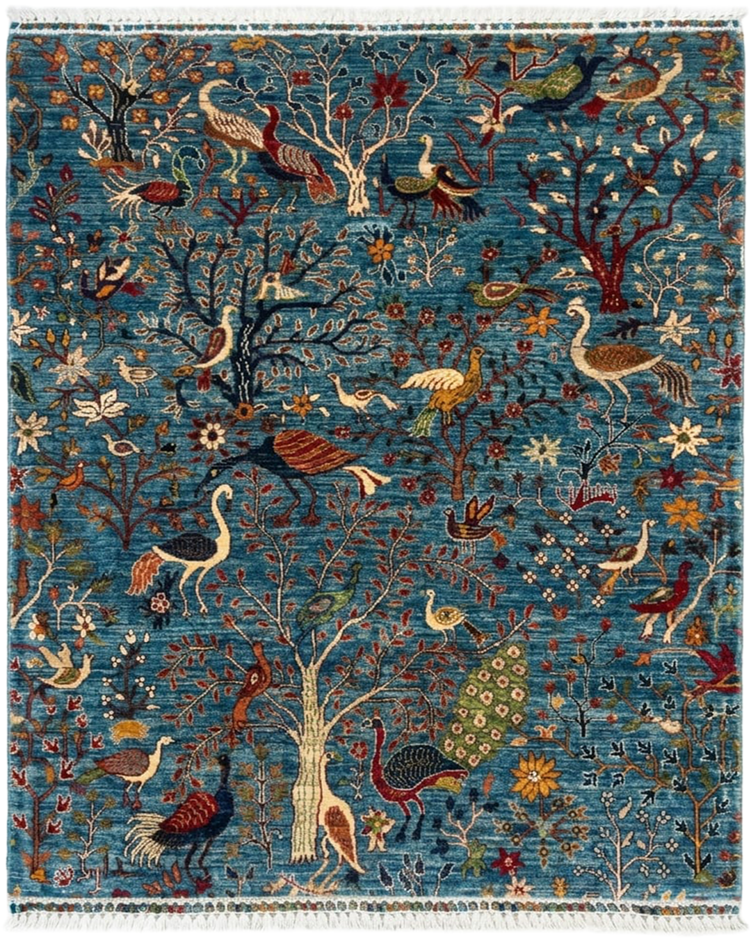 Karakul Enchanted Forest Teal Hand-Knotted Wool Rug - 155cm × 202cm