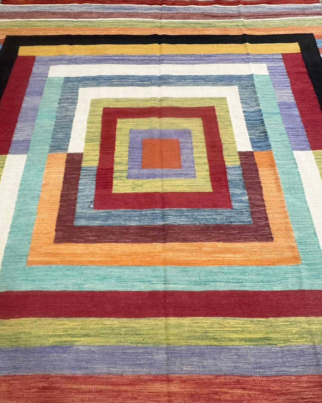 Handwoven Afghan Kilim — Multicolour Geometric Stripe - 298cm x 208cm