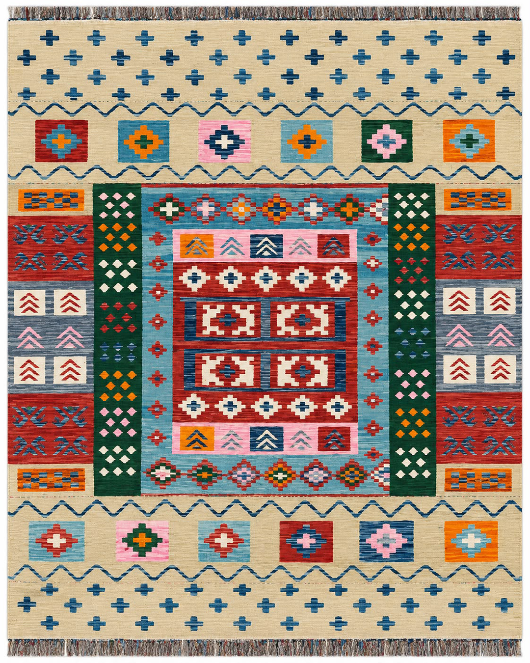 Coral Mosaic Blush Handwoven Kilim - 196cm × 300cm