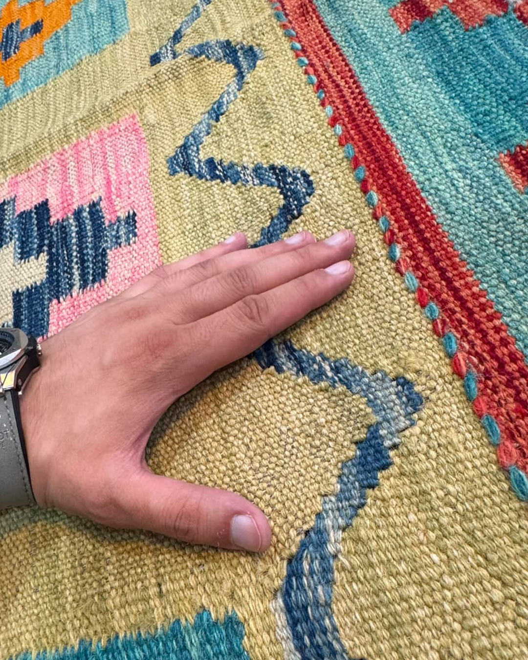Coral Mosaic Blush Handwoven Kilim - 196cm × 300cm