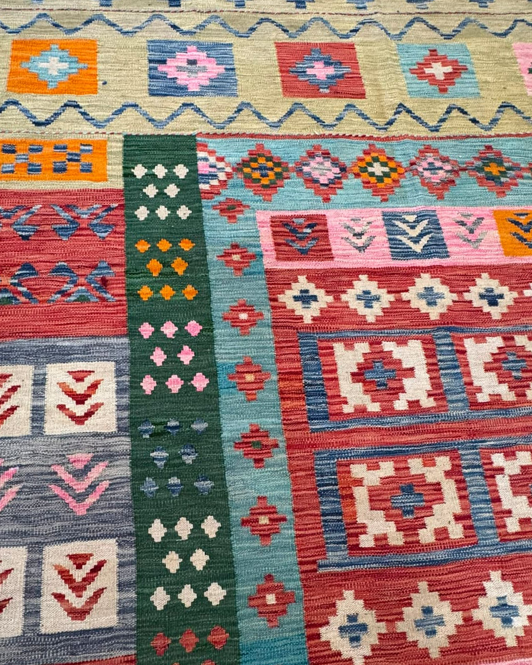 Coral Mosaic Blush Handwoven Kilim - 196cm × 300cm