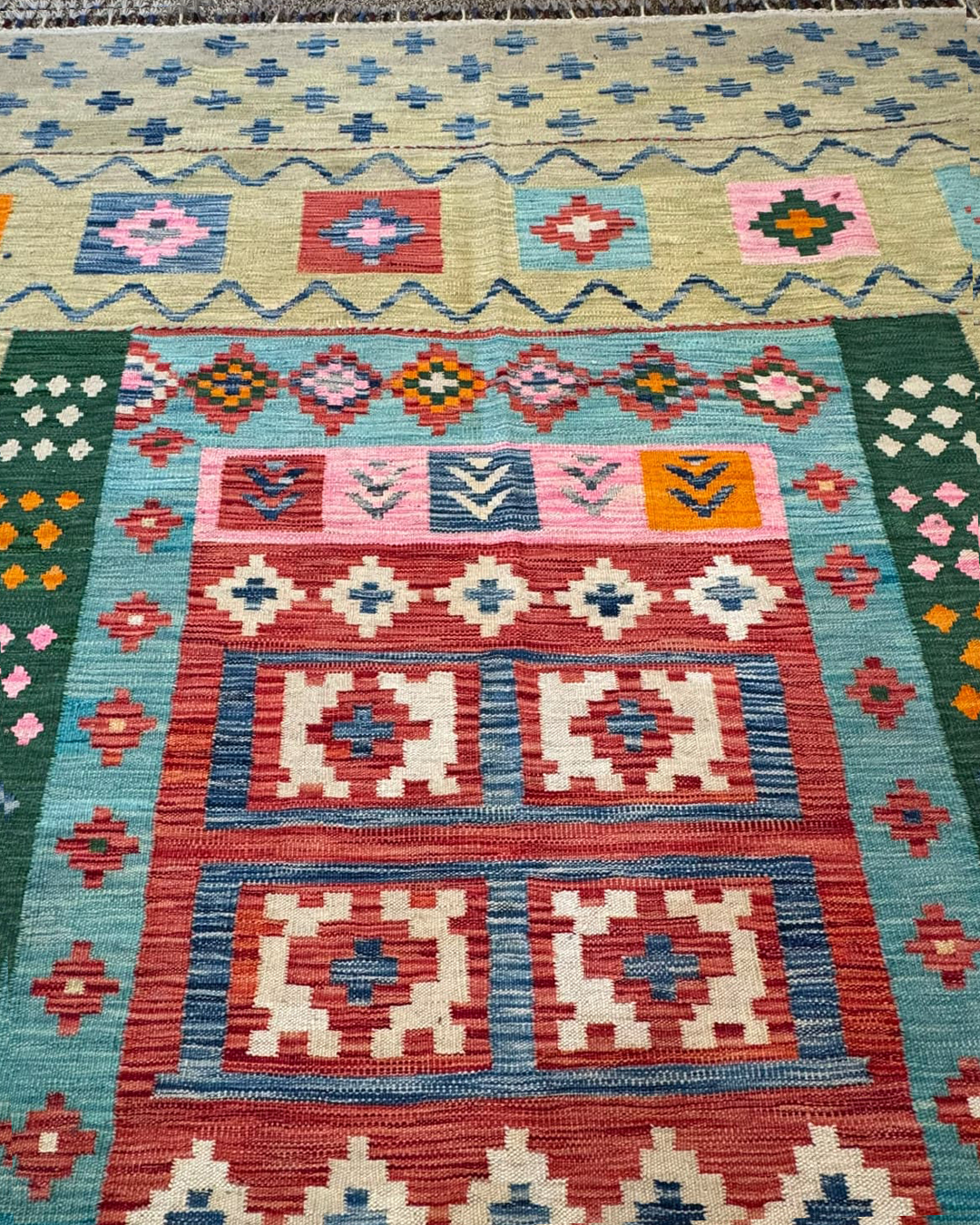 Coral Mosaic Blush Handwoven Kilim - 196cm × 300cm